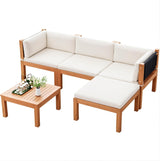 Devoko 5 Pieces Acacia Wood Outdoor Sectional Sofa Set with Coffee Table, Outdoor L-Shaped Couch with All-Weather Cushion for Patio Devoko
