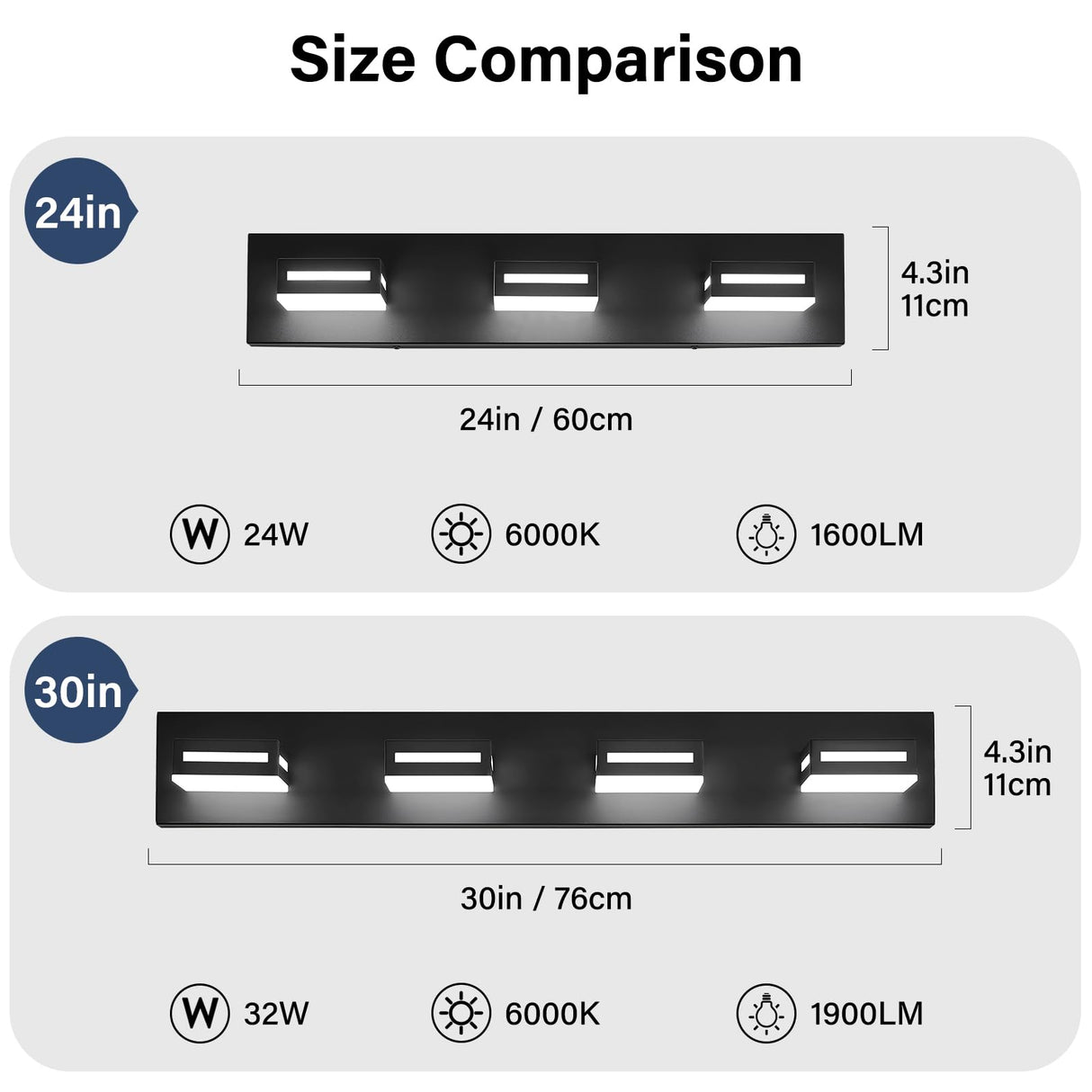 Donrao LED Modern Bathroom Vanity Light Fixtures (3-Light, 24-Inch), Acrylic Matte Black Bathroom Wall Lighting Fixtures Over Mirror (Cool White 6000K) with Rotatable Vanity Lights Heads Donrao