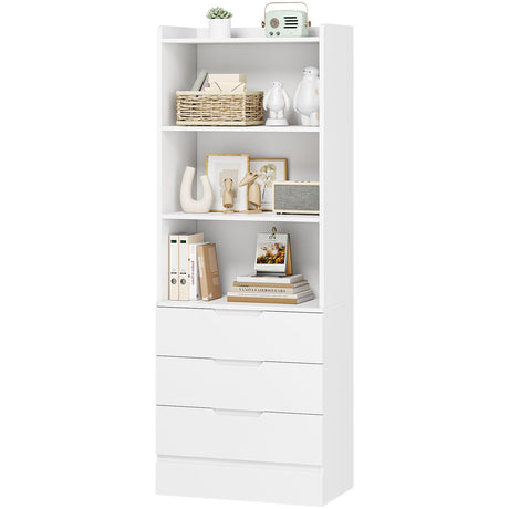 DICTAC 73.23'' Tall Storage Cabinet Bookcase with 3 Drawers and 3-Tier Open Shelves Wooden Bookshelf Kitchen Pantry Storage Organizer Cabinets for Living Room, Study, Kitchen,Bathroom,White DICTAC
