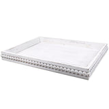 Hrastany Wood Decorative Coffee Table Serving Tray, Farmhouse Rectangular Tray with Wooden Bead for Ottoman, Entertaining, Home Decor, 15.7”*11.8”*1.57” (Whitewashed) Hrastany