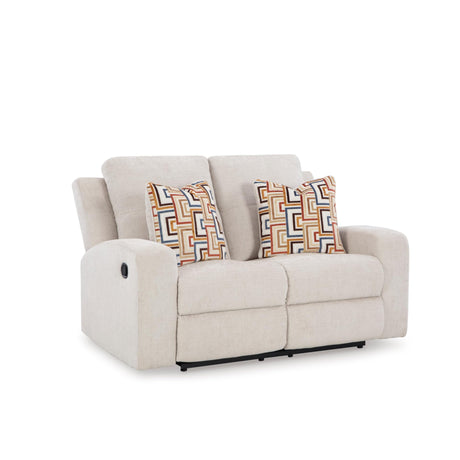 Signature Design by Ashley Danum Modern Tufted Manual Reclining Loveseat with 2 Accent Pillows, Beige Signature Design by Ashley