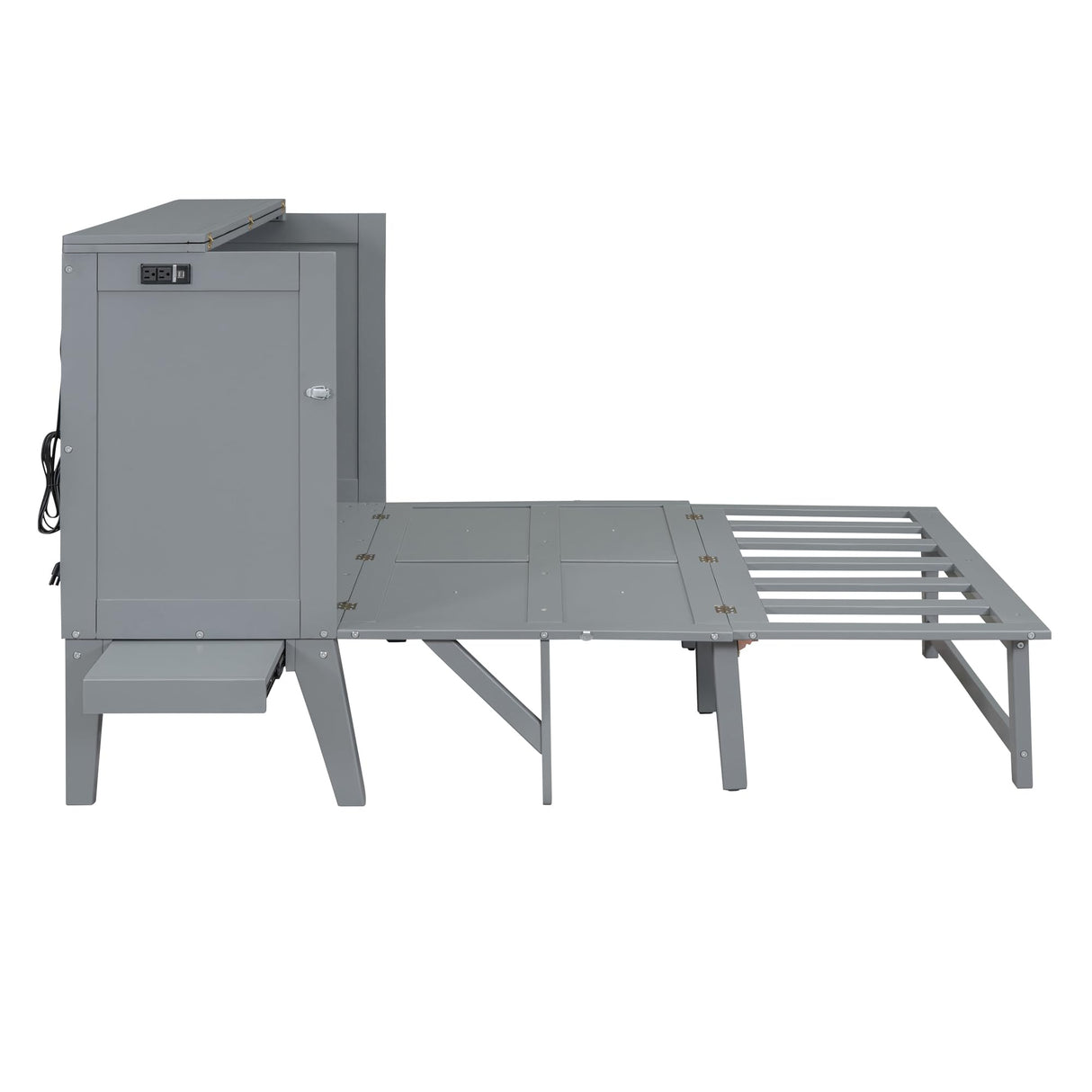 Harper & Bright Designs Full Size Murphy Bed with USB Port, Desk and Removable Shelves on Each Side, Full Platform Bed Wood Frame, for Guest Room Home Office - Gray Harper & Bright Designs