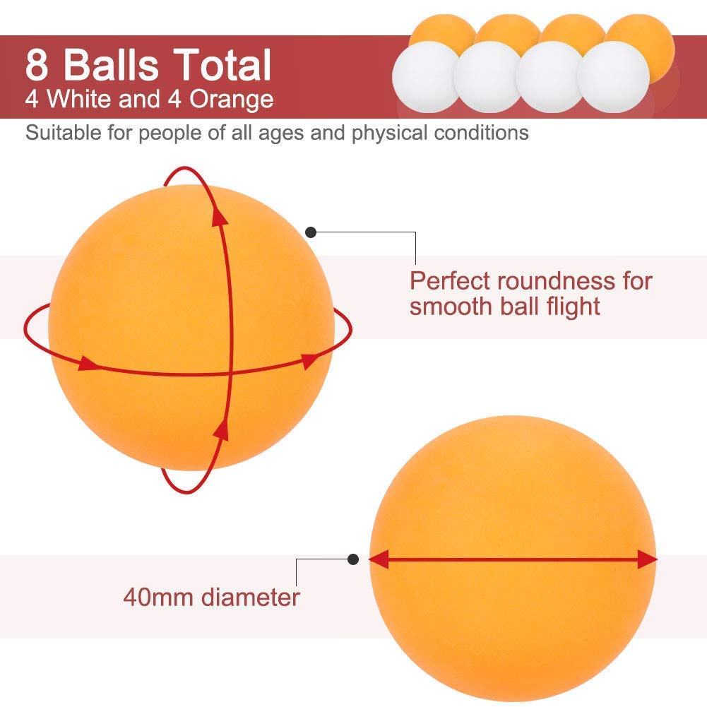 Glymnis Ping Pong Paddles Set of 4 Table Tennis Rackets with 8 Balls, Storage Case for Indoor Outdoor Table Tennis Paddle Game Accessories Glymnis