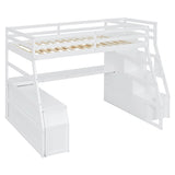 MERITLINE Full Size Loft Bed with Desk and Storage Stairs, Wood Loft Bed Full with 7 Drawers & 2 Shelve,High Loft Bed with Desk Underneath for Kids Teens Boys Girls,White MERITLINE