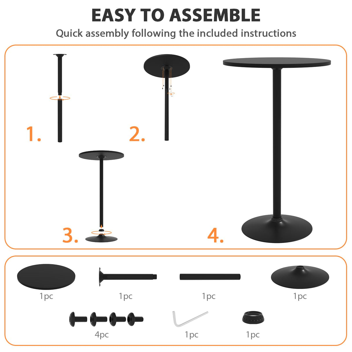Tall Bar Table Cocktail Table Drink Table With Metal Base, 40" High Top Table 23.6 In MDF Top Pub Table Bar Height Table Bistro Table Round Table Drink Tables for Small Spaces Home, Wood, Black BORGEBY