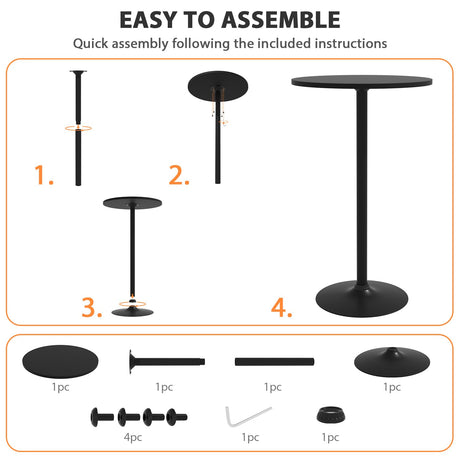 Tall Bar Table Cocktail Table Drink Table With Metal Base, 40" High Top Table 23.6 In MDF Top Pub Table Bar Height Table Bistro Table Round Table Drink Tables for Small Spaces Home, Wood, Black BORGEBY