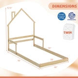 Giantex Twin Floor Bed for Kids, Wood Montessori Floor Bed with Chimney Headboard & Handrail, House Floor Bed Without Slats, Low to Ground Height, Floor Bed Twin for Boys, Girls (Natural) Giantex