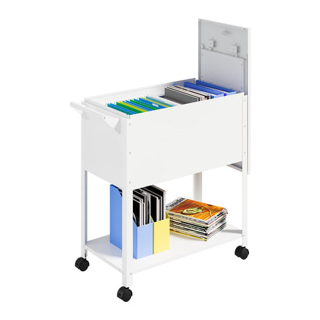 Mobile File Cart with Lock, Rolling File Cabinet Hanging Letter/Legal File Folders with Lockable Sliding Cover, White File Organizer on Wheels MIIIKO