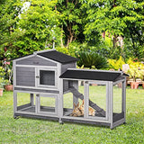 PawHut 62" Rabbit Hutch, Wooden Bunny Hutch, Guinea Pig Cage, Small Animal Enclosure with Wheels, Run Area, Removable Tray, Asphalt Roof, Lockable Doors and Ramp, Gray PawHut