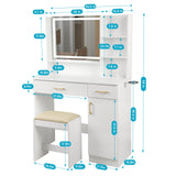QUALIKRAFT Vanity Set, Vanity Desk with Mirror and Lights, Vanity Desk with Drawers, Vanity with Charging Station, Vanity with Chair, Vanity with Storage, White Vanity, Makeup Vanity，Bedroom Vanity QUALIKRAFT