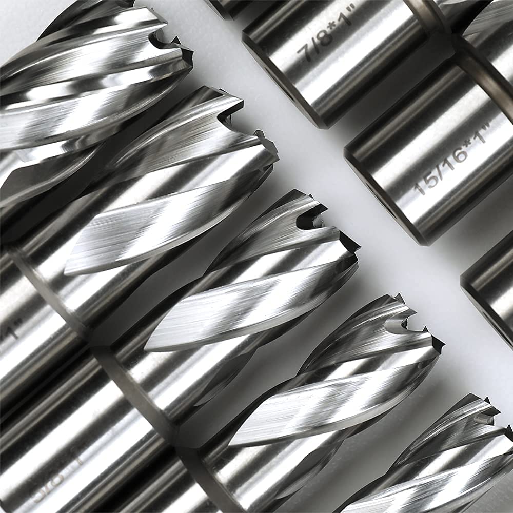 OSCARBIDE Annular Cutter Set 13pcs 3/4"Weldon Shank 1"Cutting Depth and 7/16 to 1-1/16 inch Cutting Diameter Mag Drill Bits for Magnetic Drill Press with 2 pcs Pilot Pins OSCARBIDE