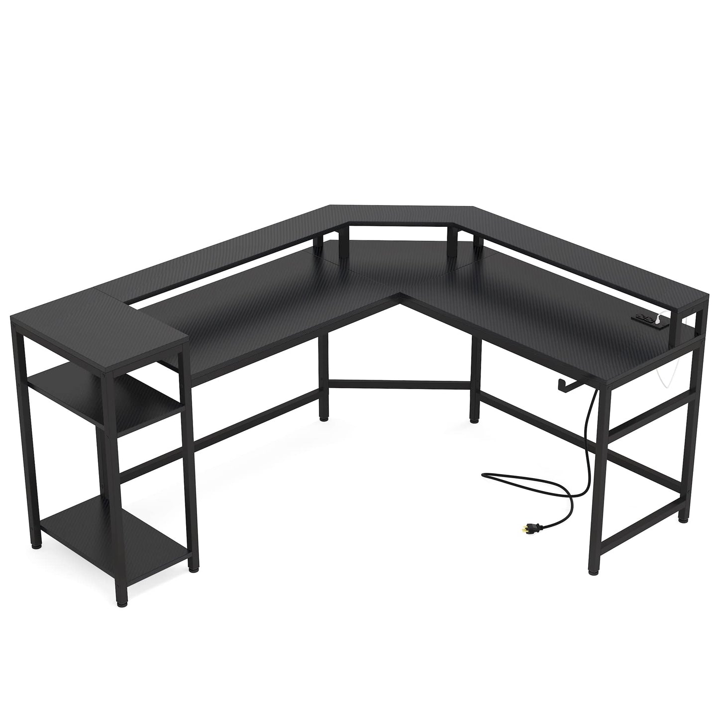 Tribesigns L-Shaped Gaming Desk with Power Outlets & LED Strips, L-Shaped Computer Desk with Storage Shelves, Corner Computer Desk with Monitor Stand, Black Modern Writing Desk Home Office, G - WoodArtSupply