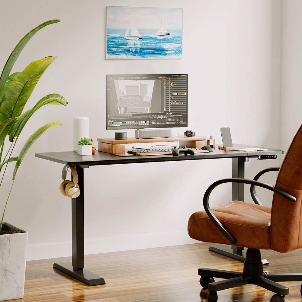 Sold & Shipped by an American Small Business - 60x24in Electric Height Adjustable Standing Desk, Workstation. Sit & Stand Work Styles. Perfect for The Home Office! (Black Top, Black Legs, DSK-6024)