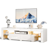 VINGLI LED TV Stand, 63'' High Glossy Modern Entertainment Center with LED Lights and Storage for 55/60/65/70 Inch TV (White, 63'' x 14'' x 18'') VINGLI