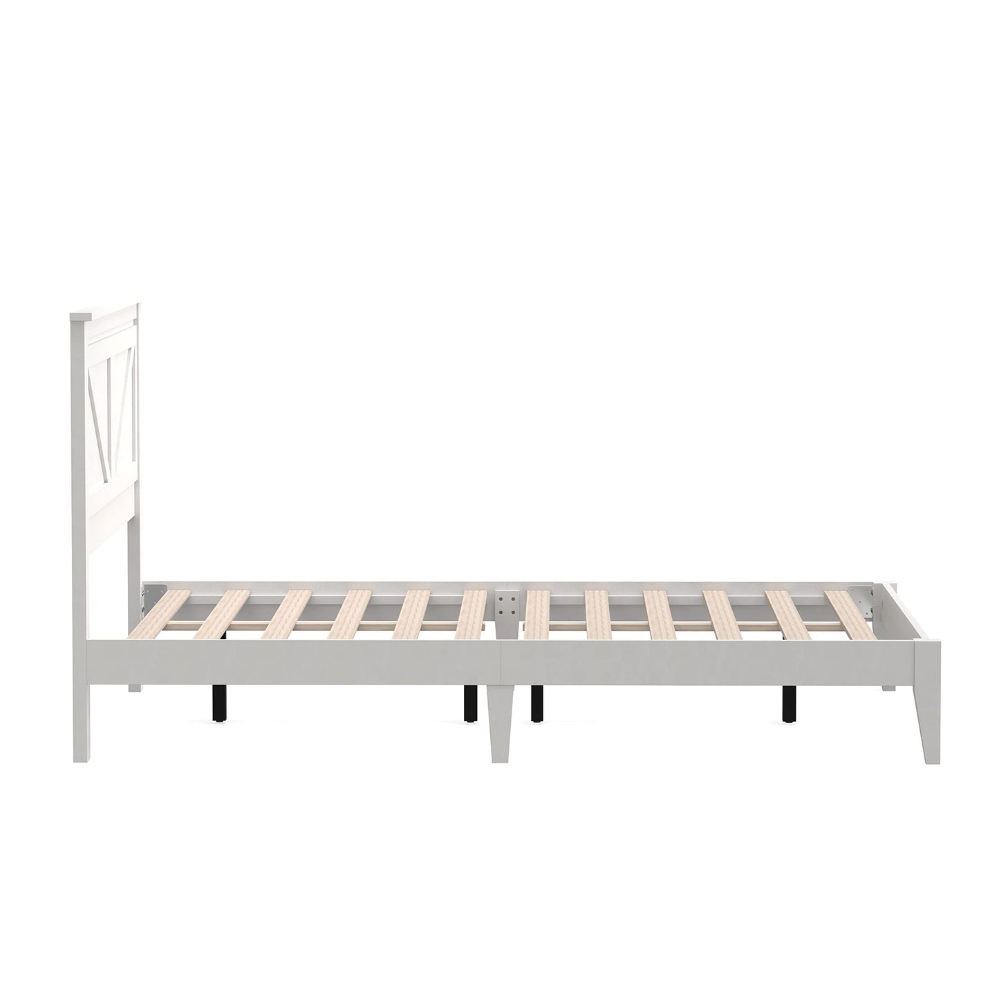 Farmhouse Solid Wood Queen Platform Bed in Gloss White by Glenwillow Home - WoodArtSupply