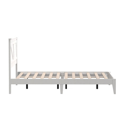 Farmhouse Solid Wood Queen Platform Bed in Gloss White by Glenwillow Home - WoodArtSupply