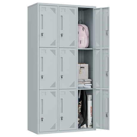 ZAOUS Metal Locker for Employees, 71'' Tall Lockable Storage Locker Cabinet for Home, Office, Gym, Shool, 9 Doors-Grey ZAOUS