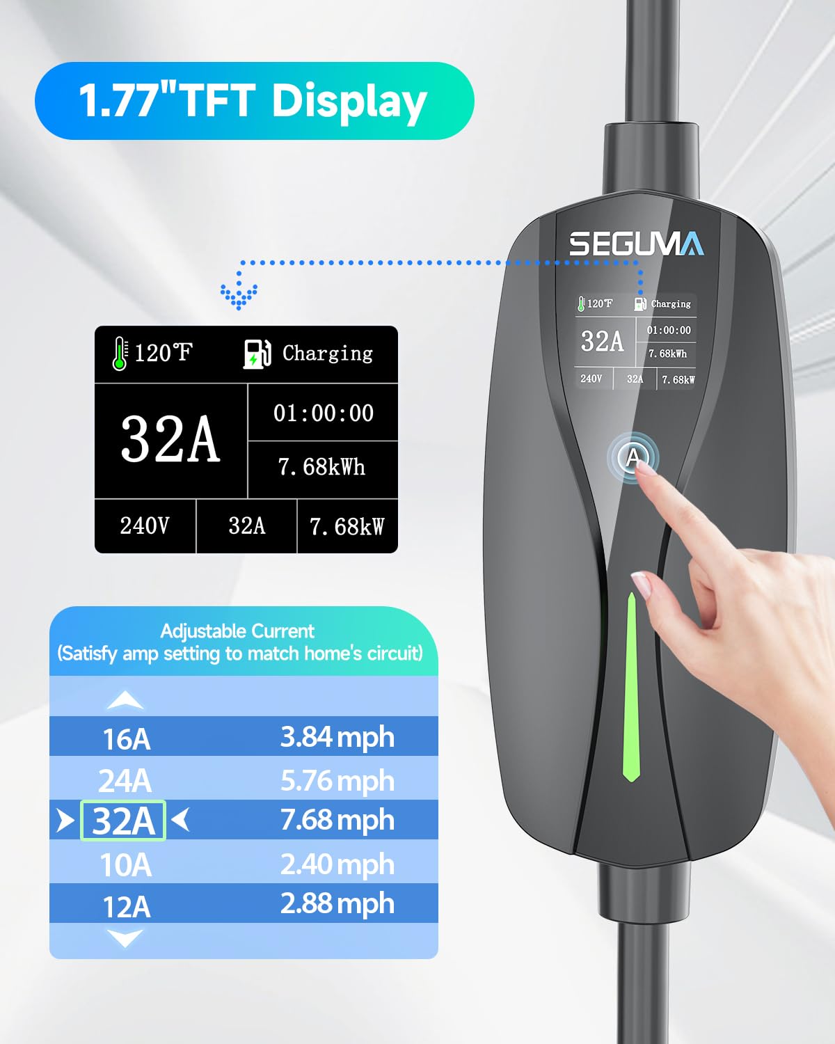 Level 2 EV Charger(32A, 240V, NEMA 14-50 Plug), Portable SAE Electric Car Charger with 25ft EV Charger Extension Cord, Adjustable Current, Home Outdoor Level 2 Mobile Electric Vehicle Chargin - WoodArtSupply