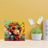 Figured'Art Mini Paint by Numbers Kit for Adults with Frame Fantasy Monkey and Flowers Small Format 8"x8" - Craft Art Painting DIY Canvas Already Stretched on a Wooden Frame Figured'Art