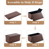 YOUDENOVA 30 inches Folding Storage Ottoman Bench, 80L Storage Bench for Bedroom and Hallway, Faux Leather Brown Footrest with Foam Padded Seat, Support 350lbs, Wood Grain Brown YOUDENOVA