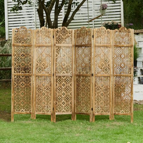 68.9Inch Folding Room Divider, 6 Panels Wood Carved Privacy Screens, Free Assembled Privacy Screen Decorative Partition for Home Office Restaurant (Dark Brown) Svimi