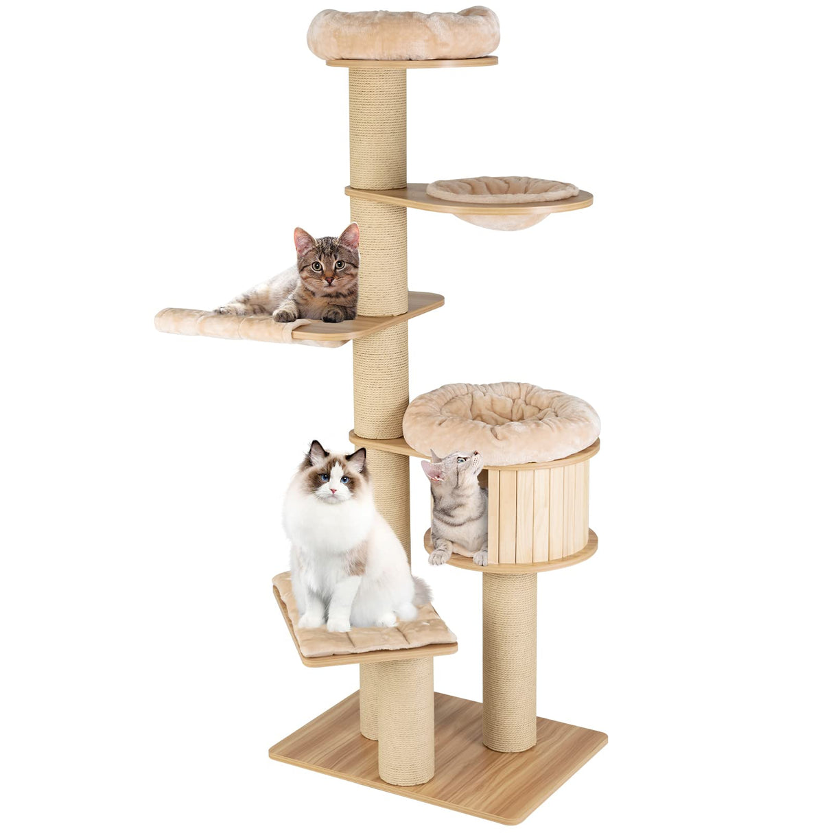 Tangkula Large Cat Tree Tower, Multi-Level Tall Cat Tree with Sisal Posts, Hammocks, Hanging Basket, and Cat Condo, Washable Cushions, Modern Cat Tree for Indoor Cats Large Adult Tangkula