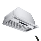 IKTCH 36 inch Built-in/Insert Range Hood 900 CFM, Ducted/Ductless Convertible Duct, Stainless Steel Kitchen Vent Hood with 2 Pcs Adjustable Lights and 3 Pcs Baffle Filters with Handlebar(IKB02-36'') IKTCH