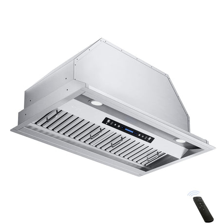 IKTCH 36 inch Built-in/Insert Range Hood 900 CFM, Ducted/Ductless Convertible Duct, Stainless Steel Kitchen Vent Hood with 2 Pcs Adjustable Lights and 3 Pcs Baffle Filters with Handlebar(IKB02-36'') IKTCH