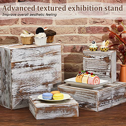 Juexica Set of 4 Wood Display Risers Rustic Cupcake Stand Wooden Stackable Display Box Wood Cake Stand for Dessert Wedding Birthday Baby Shower Party (Classic)