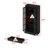 ECACAD Bookcase Storage Cabinet with Glass Doors & Drawer, 3-Tier Wooden Bookshelf Display Cabinet for Living Room, Home Office, Black (36.2”L x 14.6”W x 70.9”H) ECACAD