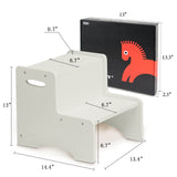 WOOD CITY Wooden Toddler Step Stool for Kids, Grey Two Step Children's Stool with Handles, Bonus Non-Slip Pads for Safety, Bathroom Potty Stool & Kitchen Step Stools Dual Height… WOOD CITY