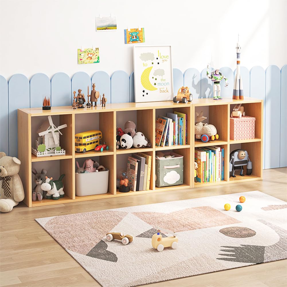 NELYE 4 Cube Organizer Bookcase - Fabric Storage Bins Container, Open Shelf Simple Compartments Bookshelf, Oak NELYE