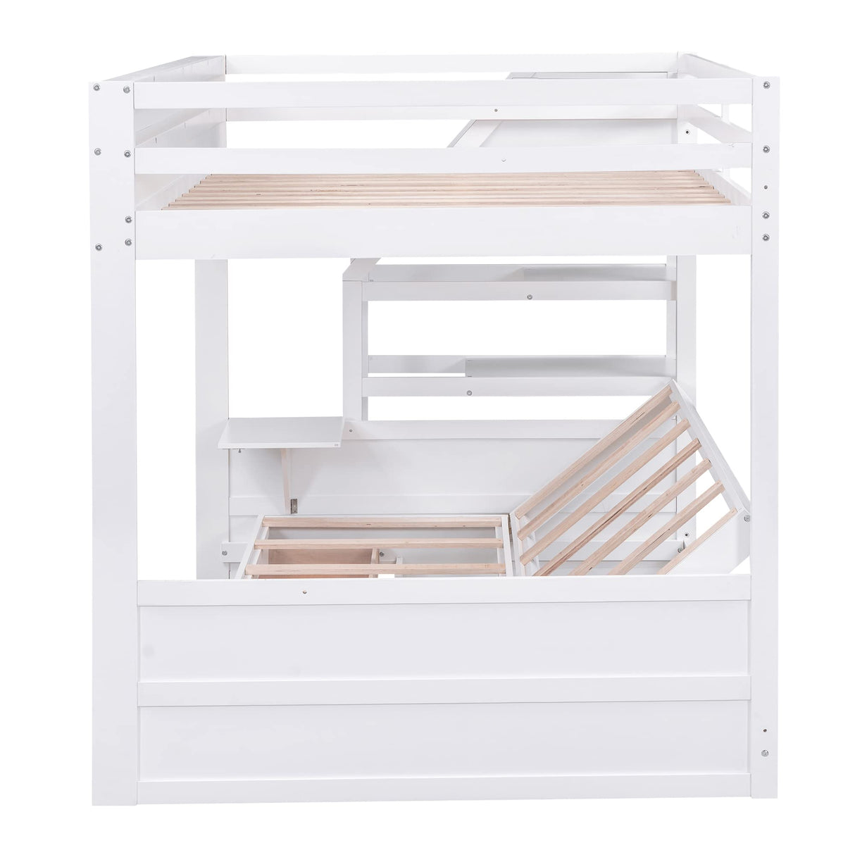 Harper & Bright Designs Full Over Full/Futon Bunk Beds with Stairs, Built-in Small Shelf, and 3 Drawers, Bottom Bed can be Converted into Daybed, Solid Wood Convertible Bunk Bed Frame (White) Harper & Bright Designs