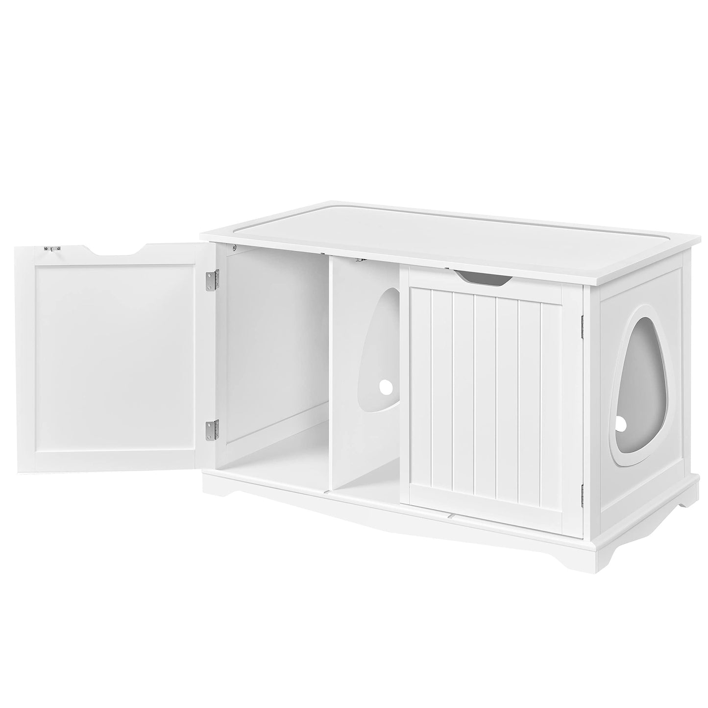 Yaheetech Cat Litter Box Enclosure, Cat Litter Box Furniture Hidden, Wooden Pet Crate Cat Washroom Storage Bench with Divider Home Litter Loo Indoor Cat House White - WoodArtSupply