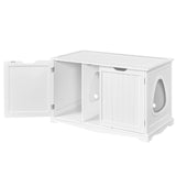 Yaheetech Cat Litter Box Enclosure, Cat Litter Box Furniture Hidden, Wooden Pet Crate Cat Washroom Storage Bench with Divider Home Litter Loo Indoor Cat House White Yaheetech