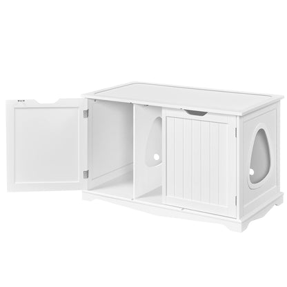 Yaheetech Cat Litter Box Enclosure, Cat Litter Box Furniture Hidden, Wooden Pet Crate Cat Washroom Storage Bench with Divider Home Litter Loo Indoor Cat House White - WoodArtSupply