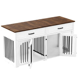 EBE Dog Crate Furniture, 63''Wooden Dog Crate with 2 Drawers and Removable Divider, Dog Kennel Indoor Furniture with Double Rooms, Heavy Duty Dog Crate Table Indoor TV Stand for Small Medium Dogs EBE