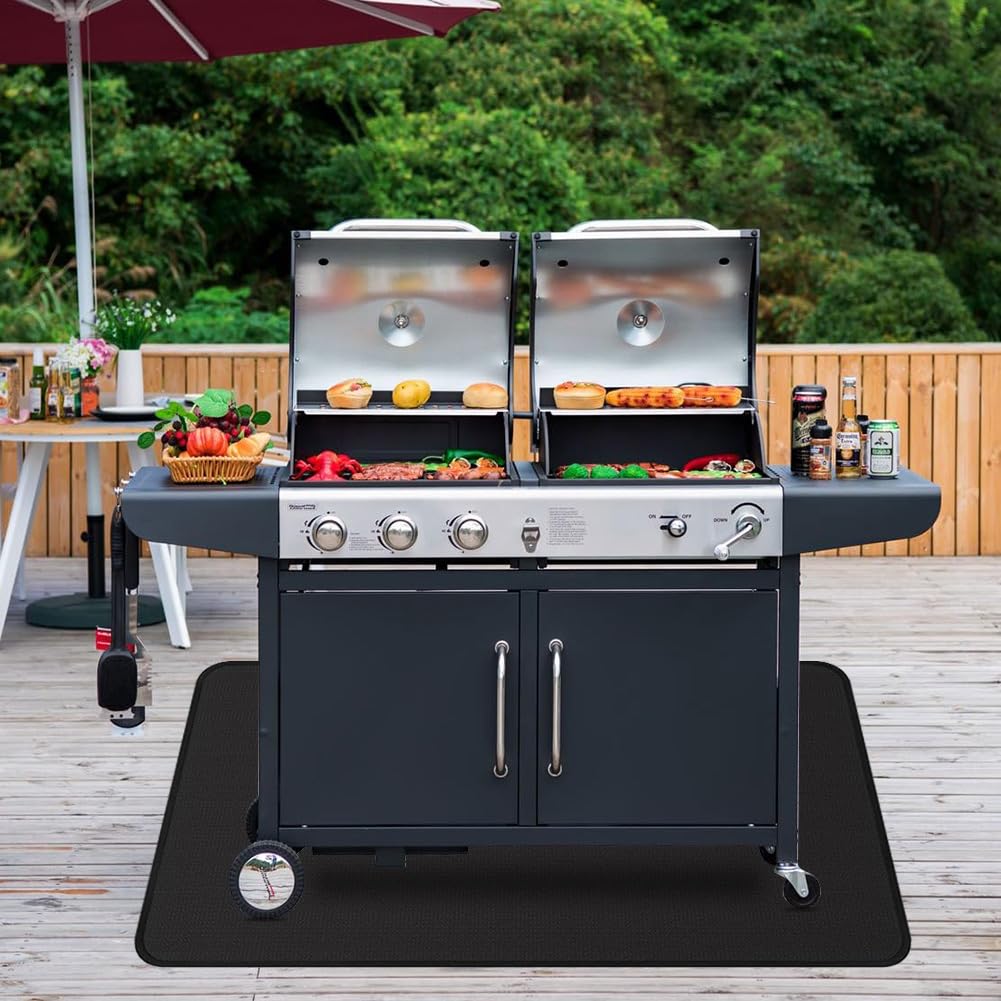 Dewfoam 63 x 36 Inch Under Grill Mats for Outdoor Grill, Fireproof Deck and Patio Protector Mat, Double-Sided Waterproof Oil-Proof Fire Blanket BBQ Mat, Grill Floor Pads Fire Pit Mat Fireplace Mat Dewfoam