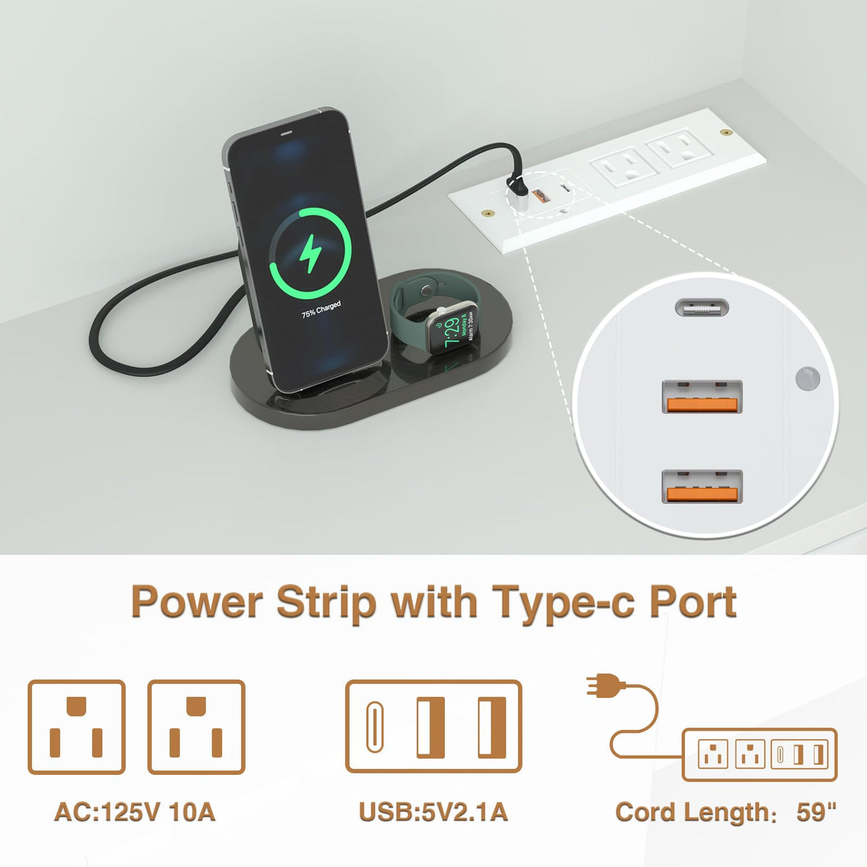 Buenhomino White Kitchen Pantry Cabinet, 71" Hutch Cabinet with Countertop & Power Outlet & Adjustable Shelves, High Gloss Wood Buffet Cabinet with Microwave Stand for Living Room, Dinning Room Buenhomino