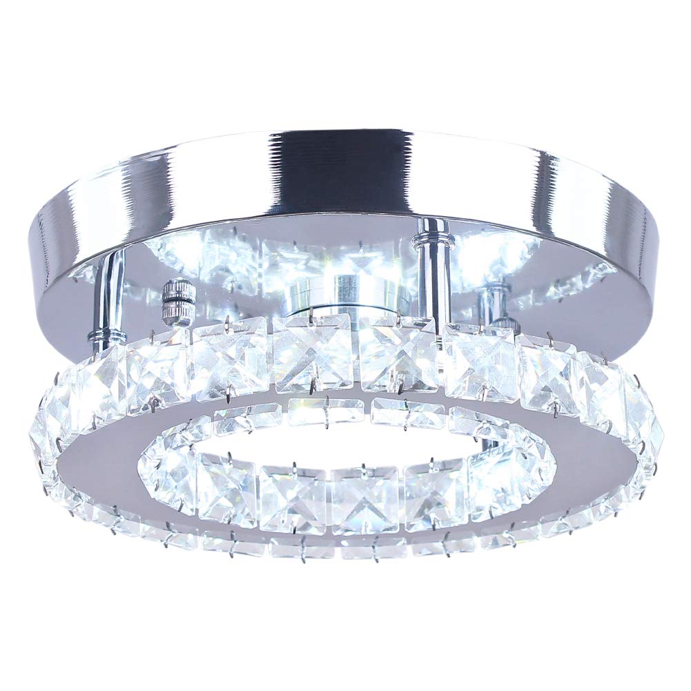 diisunbihuo Modern Mini Led Chandelier Semi Flush Mount Crystal Lighting Ceiling Crystal Lamp for Bedrooms Dinning Rooms Hallway(Round White) diisunbihuo