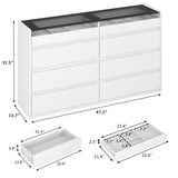 ZORPLIX White Dresser for Bedroom, 8 Drawer Dresser with Glass Top and LED Light, Modern Chest of Drawers, Jewelry Dressers Display, Dressers Organizer for Bedroom, Closet, Living Room ZORPLIX