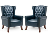 LOVSPATIO PU Leather Accent Chair Set of 2, Modern Upholstered Living Room Chair Sofa Chair with Wooden Legs, Wingback Armchair Club Chair for Bedroom,Study Room, Lounge (Dark Blue) LOVSPATIO