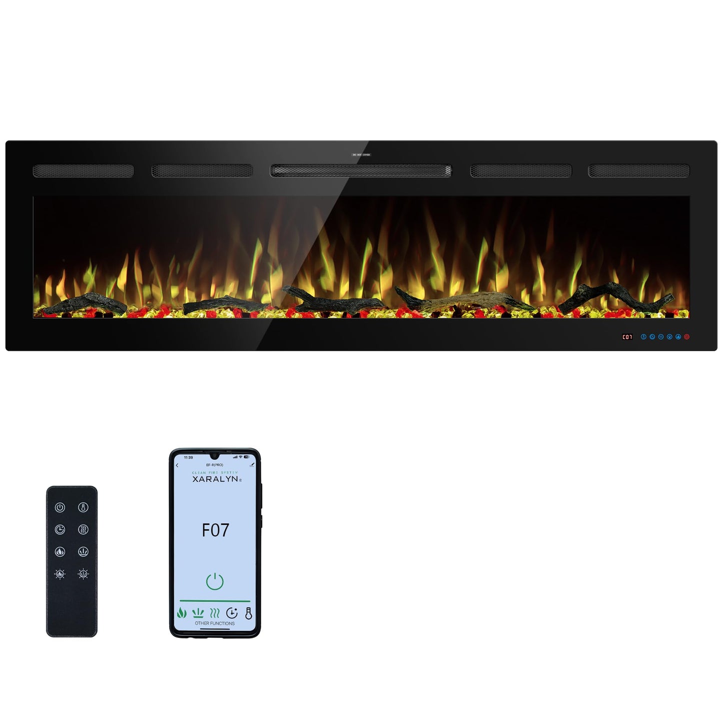 Kentsky 60" WiFi Electric Fireplace Inserts, Recessed and Wall Mounted Fireplace Heater W/Adjustable Flame Color & Brightness, Thermostat, 9H Timer, App and Remote Control, Low Noise, 750/1500W