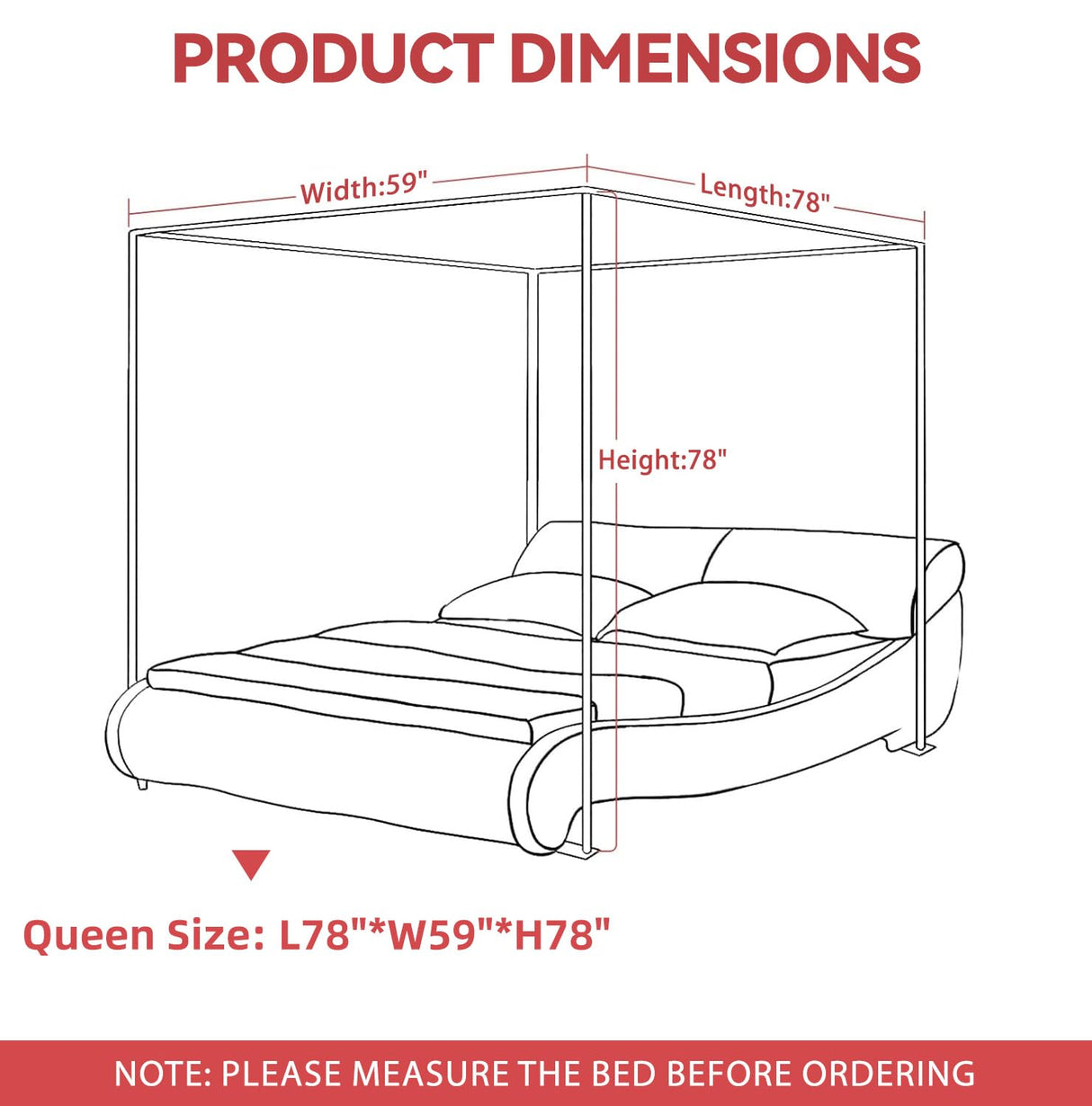 Foreate Canopy Bed Frame Stainless Steel Queen Size Bed Canopy Frame & Bed Poles, Fit for Four-Corner Bed and Mosquito Curtains, Queen (Silver) Foreate