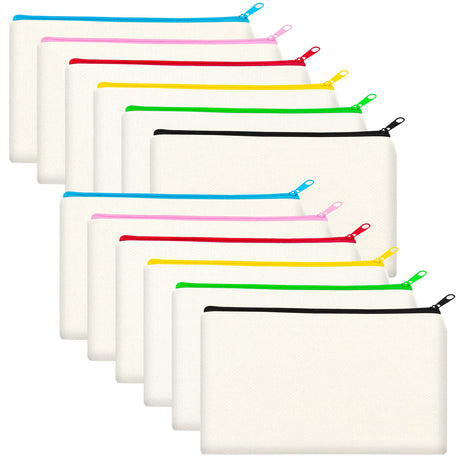 Legigo 12 Pack Blank DIY Craft Bag Canvas Pencil Case Blank Makeup Bags- Beige Canvas Pencil Pouch Bulk Canvas Cosmetic Bag Multi-Purpose Travel Toiletry Bag Canvas Color Zipper Bags 8.3 × 5 Inch Legigo