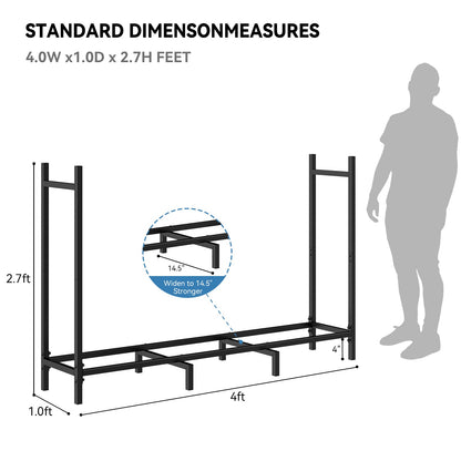 NANANARDOSO 4ft Firewood Rack Outdoor Fire wood Holder for Fireplace Wood Storage, Bottom Widening, Heavy Duty Fire Log Stacker Stand for Indoor Fireplace Metal Lumber Storage Carrier Organizer