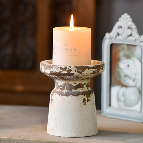 SOFE Rustic Wood Candle Holders Pillar, Distressed White Candle Holder, Wooden Candlestick Farmhouse Candle Holders Vintage Pillar Candle Holder for Dining Table Centerpiece, Shabby Chic Decor SOFE