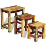 vidaXL Vintage Reclaimed Wood Nesting Table Set - Antique-Style Wooden Side Tables, Coffee Tables, or Plant Stands - Stackable, Durable, Beautiful and Unique Furniture vidaXL