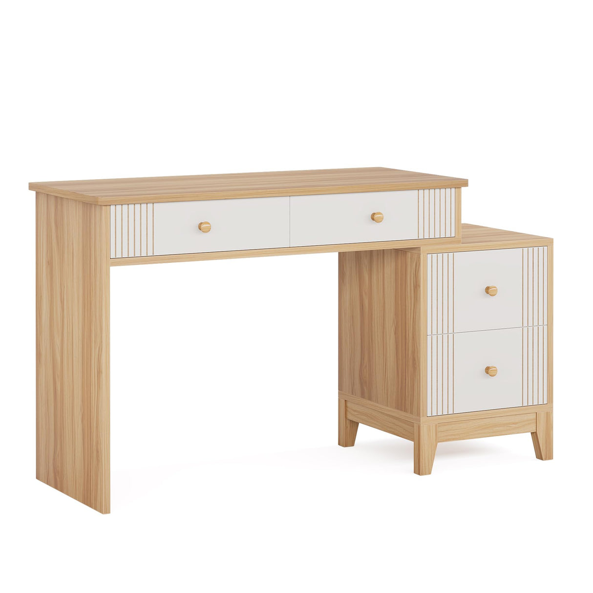 Tribesigns Vanity Desk with 4 Large Drawers, 51-Inch Makeup Vanity Table for Women Girls, Modern Dressing Table Set for Makeup Room, Bedroom (Light Walnut, Without Mirror & Stool) Tribesigns