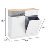 GTQuality Double Tilt Out Trash Cabinet, Dual Kitchen Trash Bin Cabinet with Hideaway Drawer, Wooden Free Standing Recycling Cabinet Garbage Can Holder Pet Proof(White) GTQuality